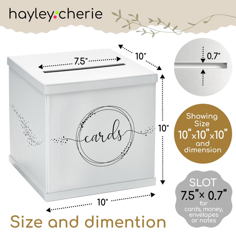 Hayley Cherie White & Black Wedding Card Box, Large 10â€ Gift Card Holder, Envelope Box with Slot, Graduation Party, Birthday, Funeral Reception, Baby & Bridal Shower, Sweet 16, Quinceanera, Retirement, Money Basket - Image 3